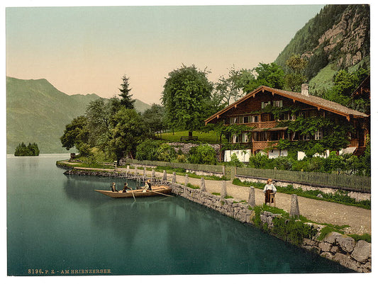 A picture of Brienz Lake, chalet on the lake, Bernese Oberland, Switzerland
