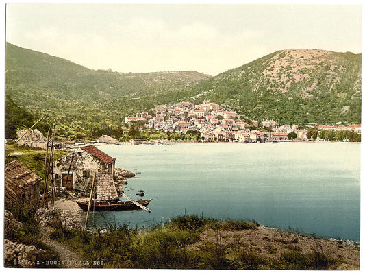 A picture of Bucarri (i.e., Buccari), from the east, Croatia, Austro-Hungary
