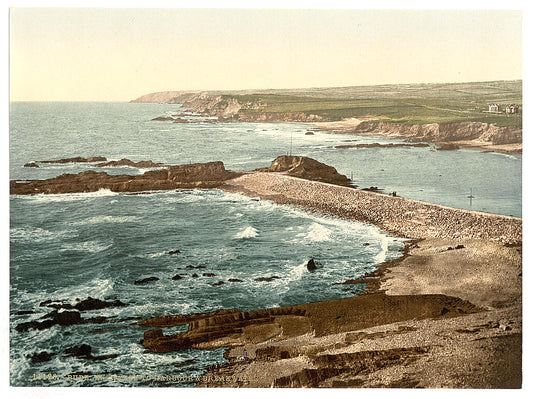 A picture of Bude, entrance to harbor and breakwater, Cornwall, England