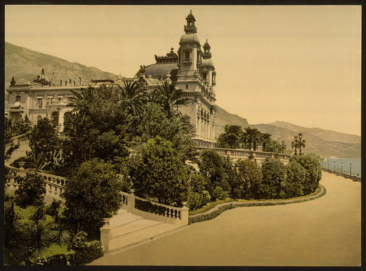 A picture of Casino entrance, with Cape Martin, (i.e., Cap Martin), Monte Carlo, Riviera