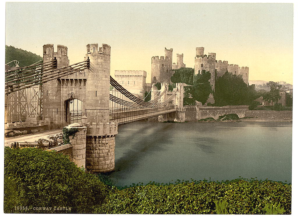 A picture of Castle and suspension bridge, Conway (i.e. Conwy), Wales