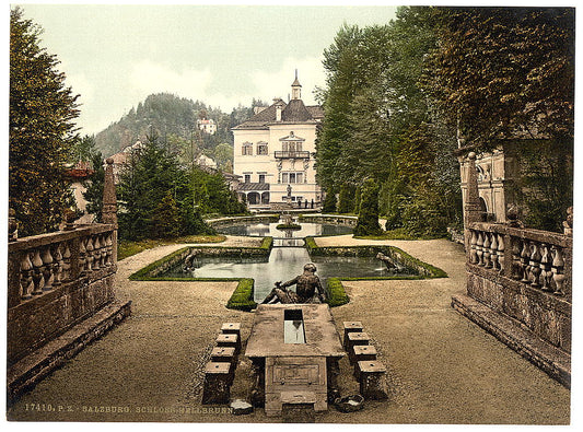 A picture of Castle Hellbrun (i.e., Hellbrunn), Salzburg, Austro-Hungary