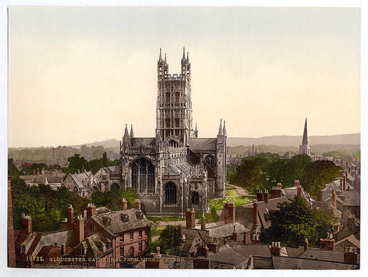 A picture of Cathedral from church tower, Gloucester, England