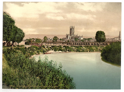 A picture of Cathedral from river, Gloucester, England