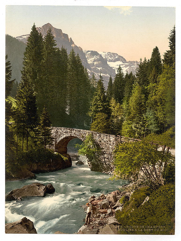 A picture of Champéry, Moulins Bridge and Dent du Midi on the Road to Champéry, Valais, Alps of, Switzerland