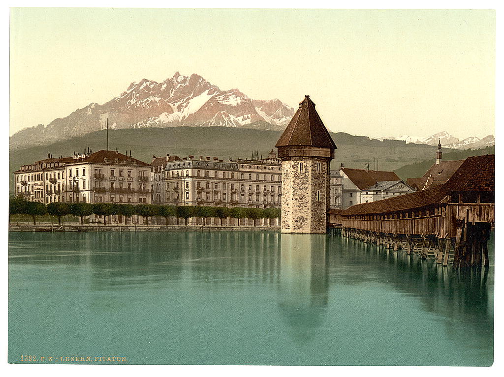 A picture of Chapel Bridge and view of Pilatus, Lucerne, Switzerland