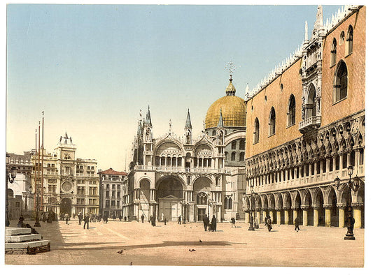 A picture of Clock tower, St. Mark's, and Doges' Palace, Piazzetta di San Marco, Venice, Italy