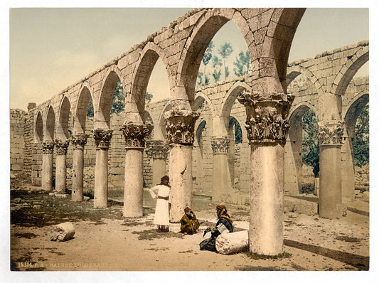 A picture of Colonnade of the ancient mosque, Baalbek, Holy Land, (i.e., Ba'labakk, Lebanon)