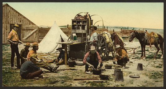 A picture of Colorado. The round up, "grub pile"