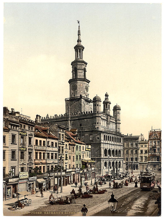 A picture of Court House and Old Market, Posen, Germany (i.e., Poznań Poland)