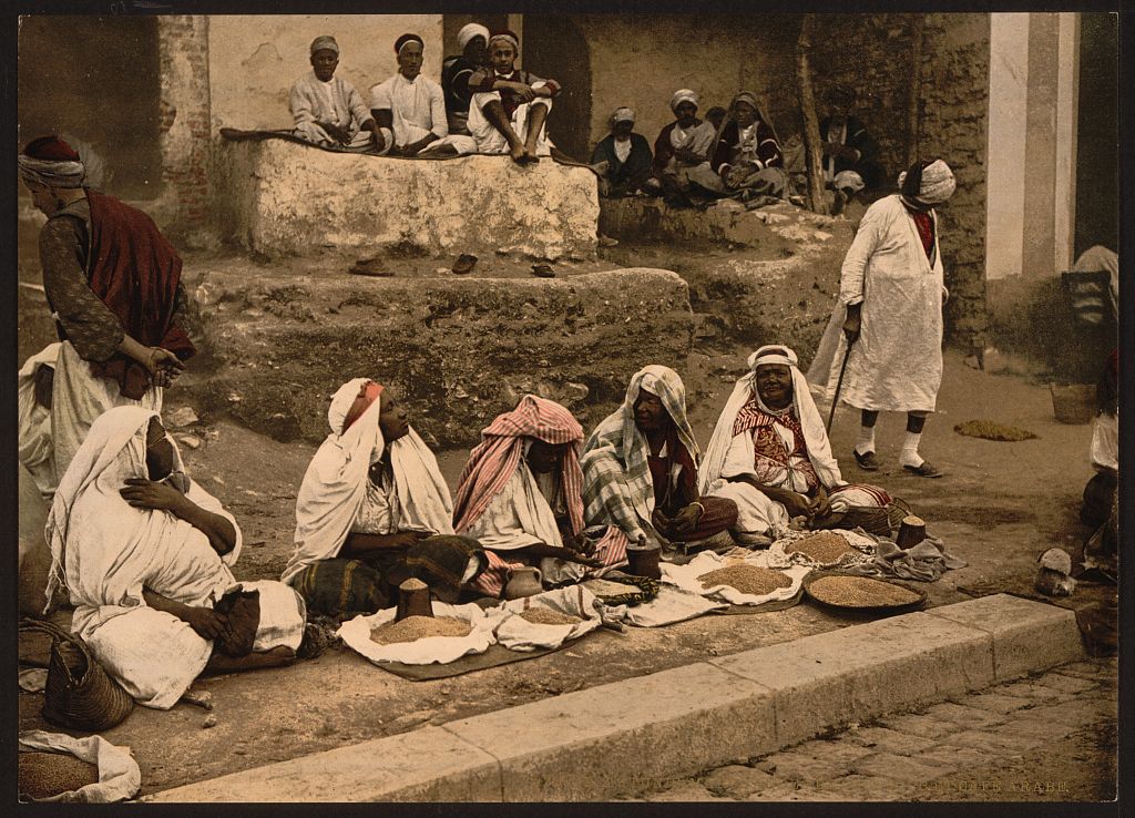 A picture of Couscous sellers and an Arab cafe, Tunis, Tunisia