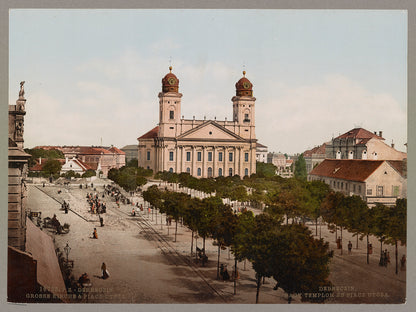 A picture of Debreczin. Grosse Kirche & Placz Utcza. Debreczin. Nagy Templom és Piacz Utcza.