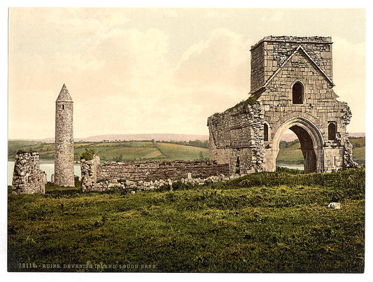 A picture of Devenish Island ruins, Lough Erne. County Fermanagh, Ireland