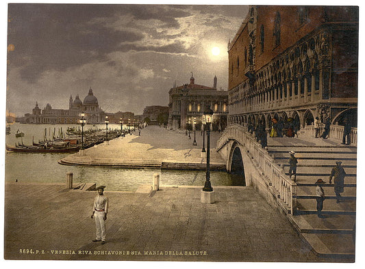 A picture of Doges' Palace and St. Mark's by moonlight, Venice, Italy