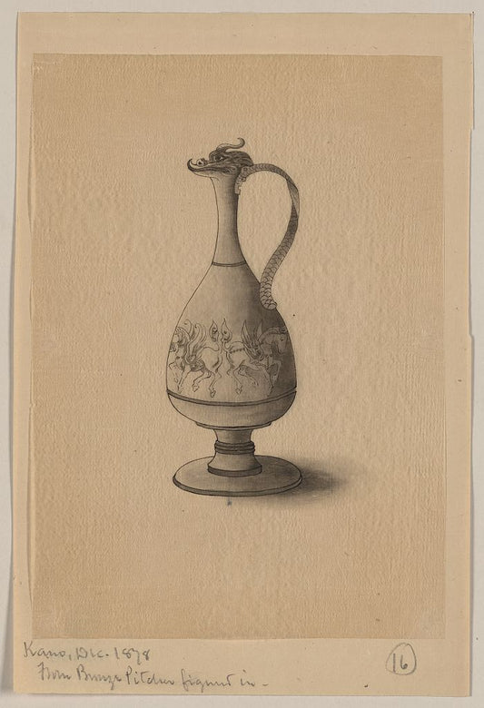 A picture of Dragon-headed bronze pitcher with horse motif