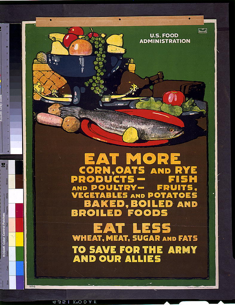 A picture of Eat more corn, oats and rye products - ... Eat less wheat, meat, ...