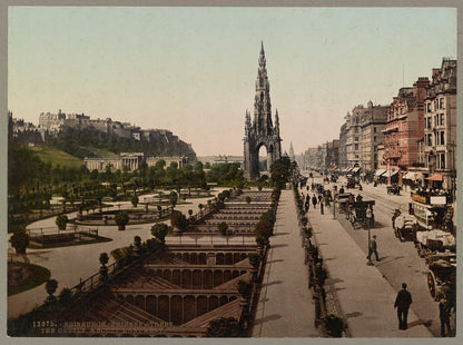 A picture of Edinburgh. Princess i.e. Princes Street. The Castle & Scott Monument