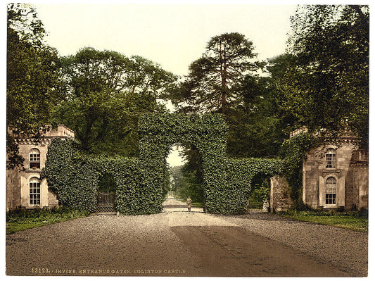 A picture of Eglington Castle, entrance gates, Irvine, Scotland