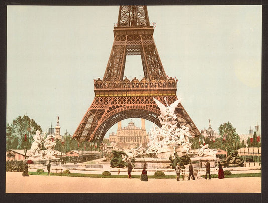 A picture of Eiffel Tower and fountain, Exposition Universelle, 1900, Paris, France
