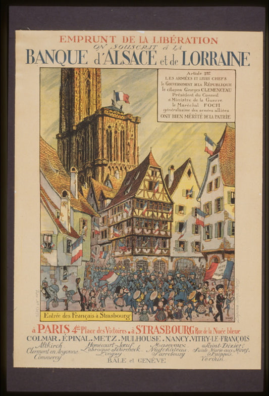 A picture of Emprunt de la Libération. On souscrit á la Banque d'Alsace et de Lorraine. Entrée des Français á Strasbourg