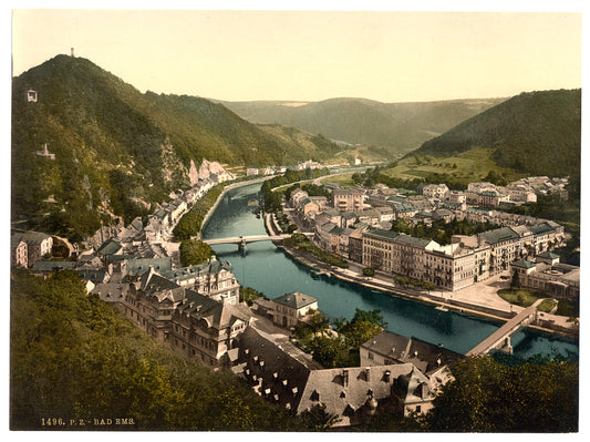 A picture of Ems (i.e., Bad Ems) from Kurberg, Ems, the Rhine, Germany