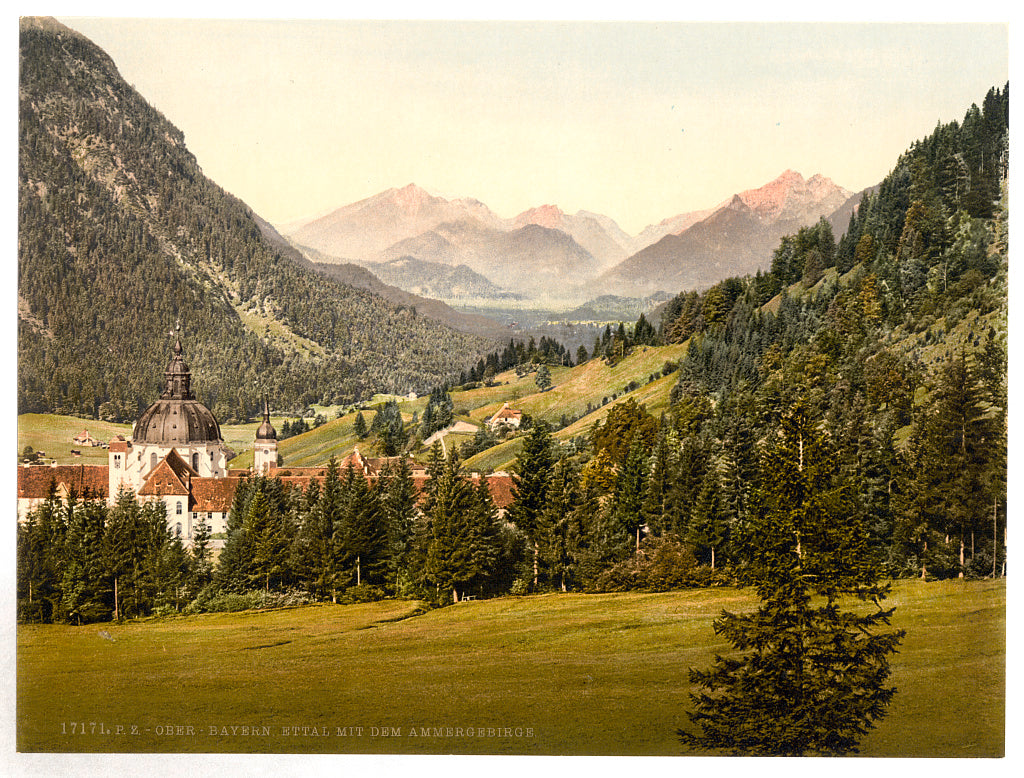 A picture of Ettal with the Ammergebirge, Upper Bavaria, Germany