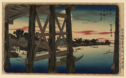 A picture of Evening moon at Ryogoku Bridge