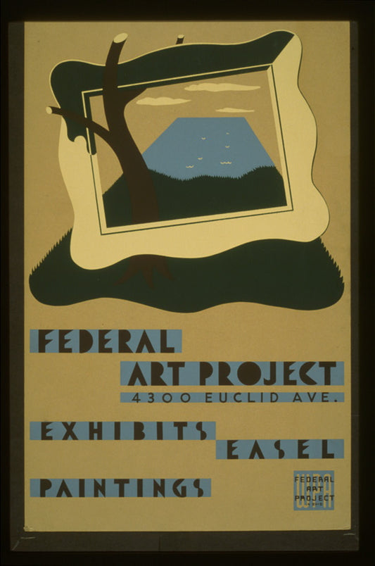 A picture of Federal Art Project, 4300 Euclid Ave., exhibits easel paintings