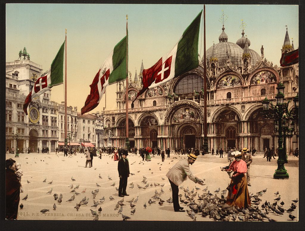 A picture of Feeding Pigeons in St. Mark's Place, Venice, Italy