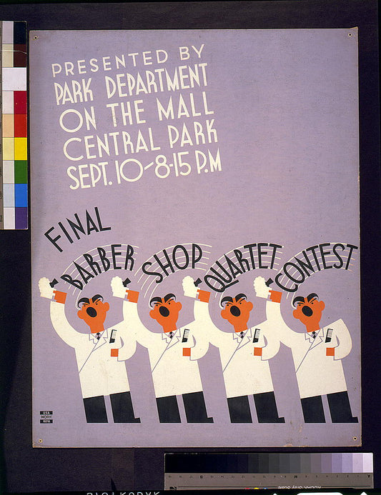 A picture of Final barber shop quartet contest presented by Park Department on the Mall, Central Park Sept. 10, 8:15 p.m.