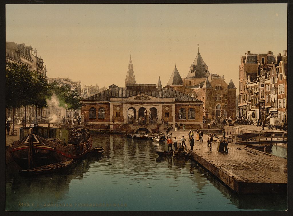 A picture of Fishmarket and bourse (i.e. weighing house), Amsterdam, Holland