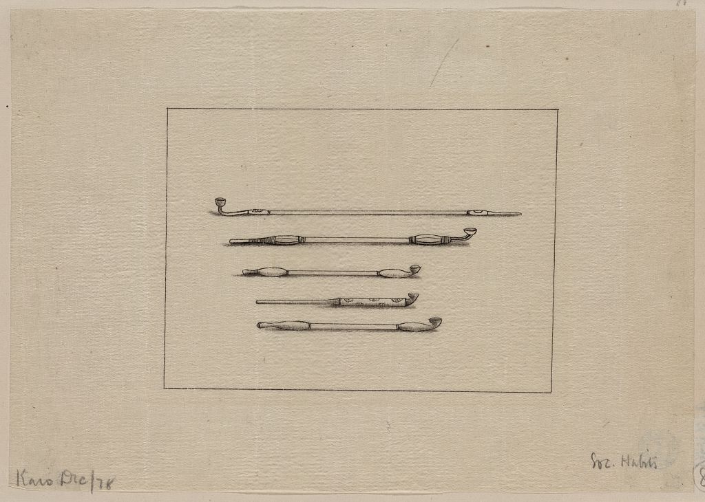 A picture of Five styles of tobacco or opium pipes