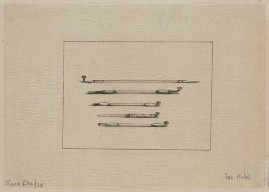 A picture of Five styles of tobacco or opium pipes