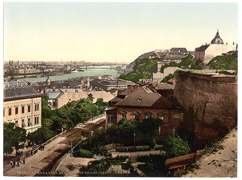 A picture of Franz Joseph's Bridge, looking towards the bridge, Budapest, Hungary, Austro-Hungary