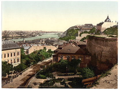 A picture of Franz Joseph's Bridge, looking towards the bridge, Budapest, Hungary, Austro-Hungary