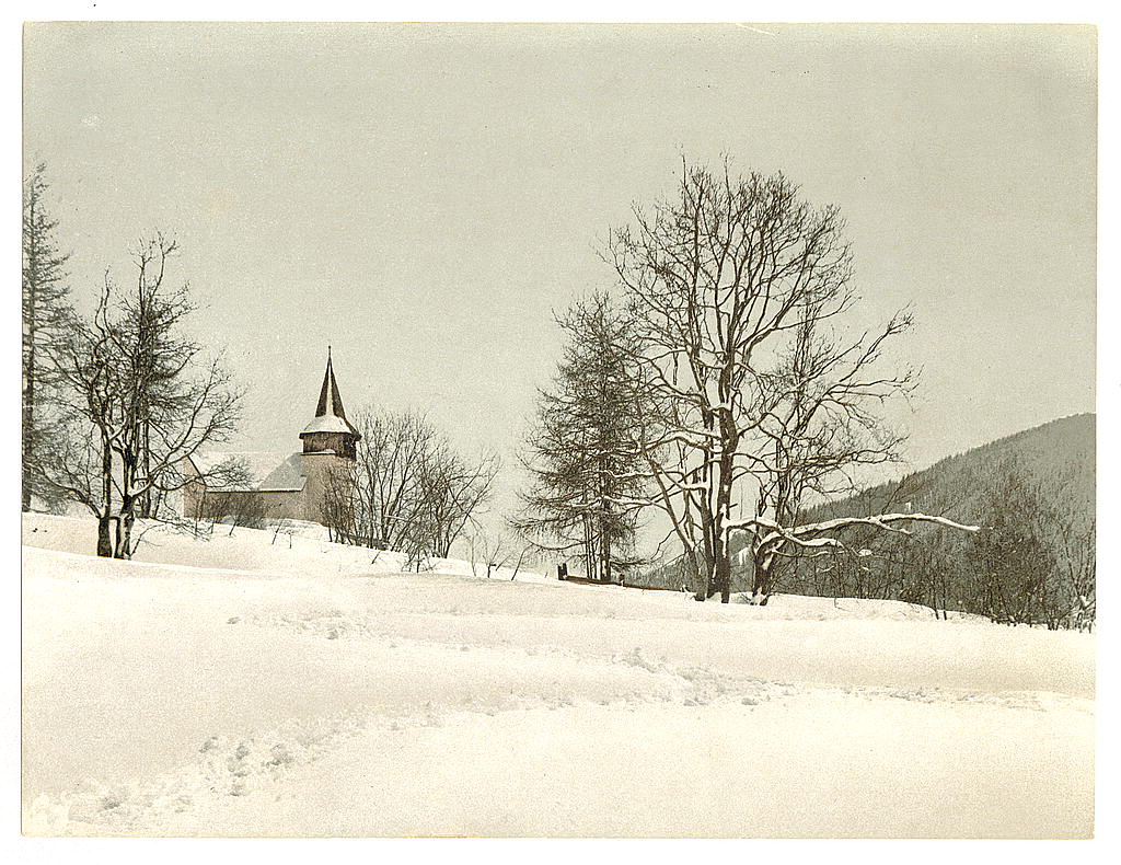 A picture of Frauenkirch, near Davos, Grisons, Switzerland, in winter (reversed)