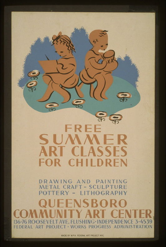 A picture of Free summer art classes for children Drawing and painting, metal craft - sculpture, pottery - lithography : Queensboro Community Art Center.