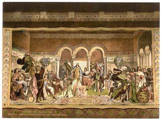 A picture of Fresco of the Singers' Contest in the Sangersaal, Wartburg, Thuringia, Germany