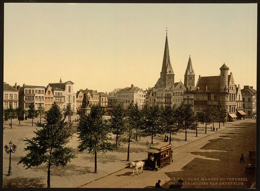 A picture of Friday market, statue of John (i.e., Jacob) of Artevelde, Ghent, Belgium