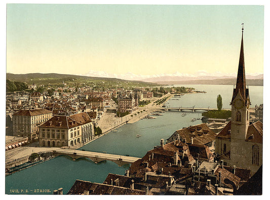 A picture of From Peter Church, with Farumunster and Alpenkette, Zurich, Switzerland