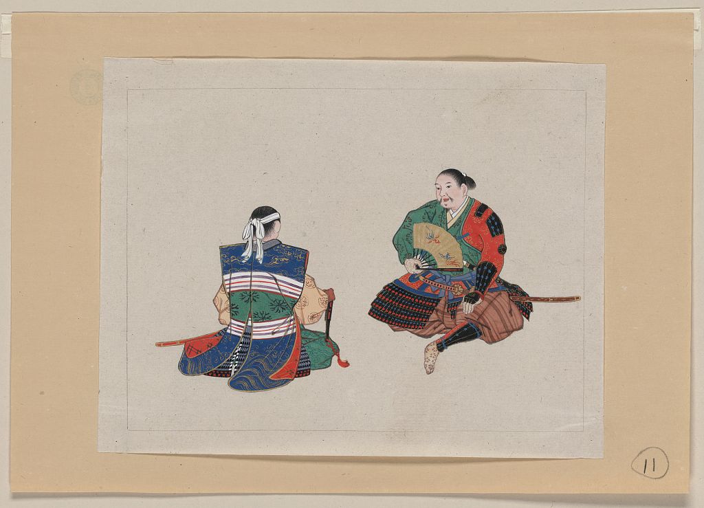 A picture of Front and back view of uniform and armor for samurai