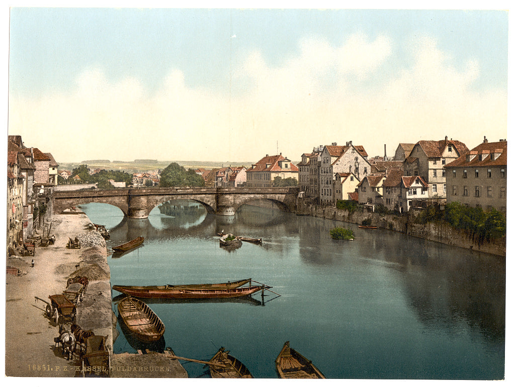 A picture of Fulda Bridge, Cassel (i.e., Kassel), Hesse-Nassau, Germany