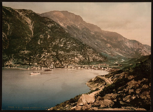 A picture of General view from fjord, Odde (i.e. Odda), Hardanger Fjord, Norway