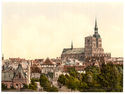 A picture of General view, from Knieperdamm, showing warm baths, Stralsund, Pomerania, Germany