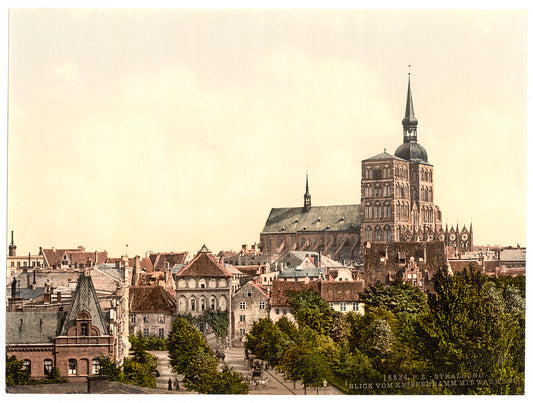 A picture of General view, from Knieperdamm, showing warm baths, Stralsund, Pomerania, Germany
