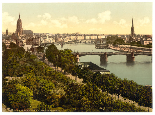 A picture of General view, the river and warehouses, Frankfort on Main (i.e. Frankfurt am Main), Germany