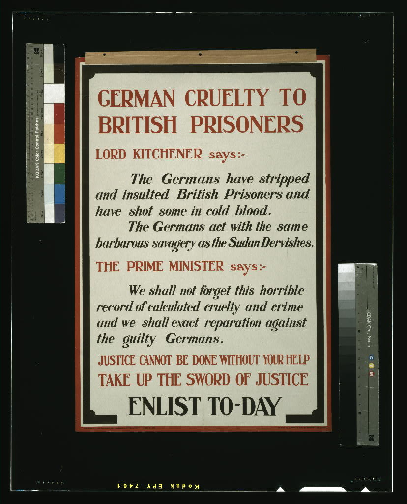 A picture of German cruelty to British prisoners. Justice cannot be done without your help. Take up the sword of justice. Enlist to-day