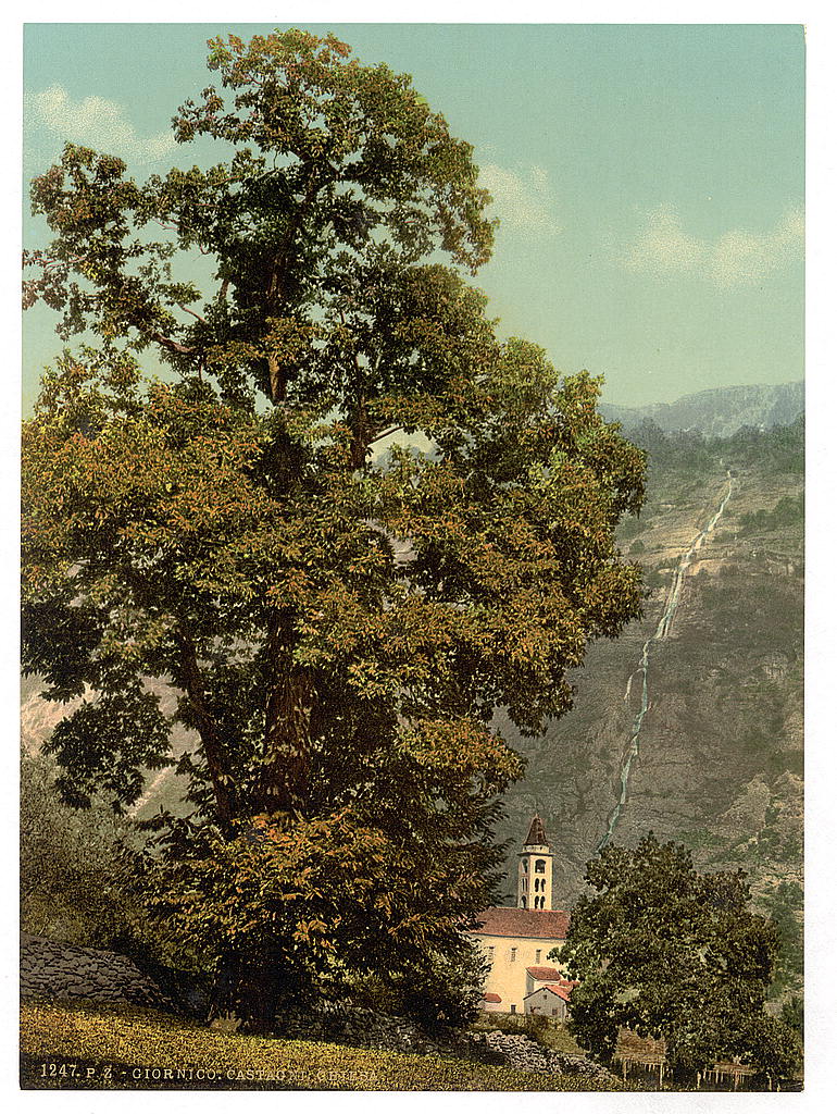 A picture of Giornico, church and waterfall, St. Gotthard Railway, Switzerland