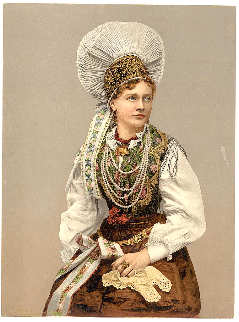 A picture of Girls in native costume, Carniola, Austro-Hungary