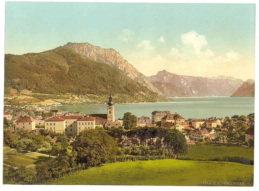 A picture of Gmunden, seen from the Calvarienberg, Upper Austria, Austro-Hungary